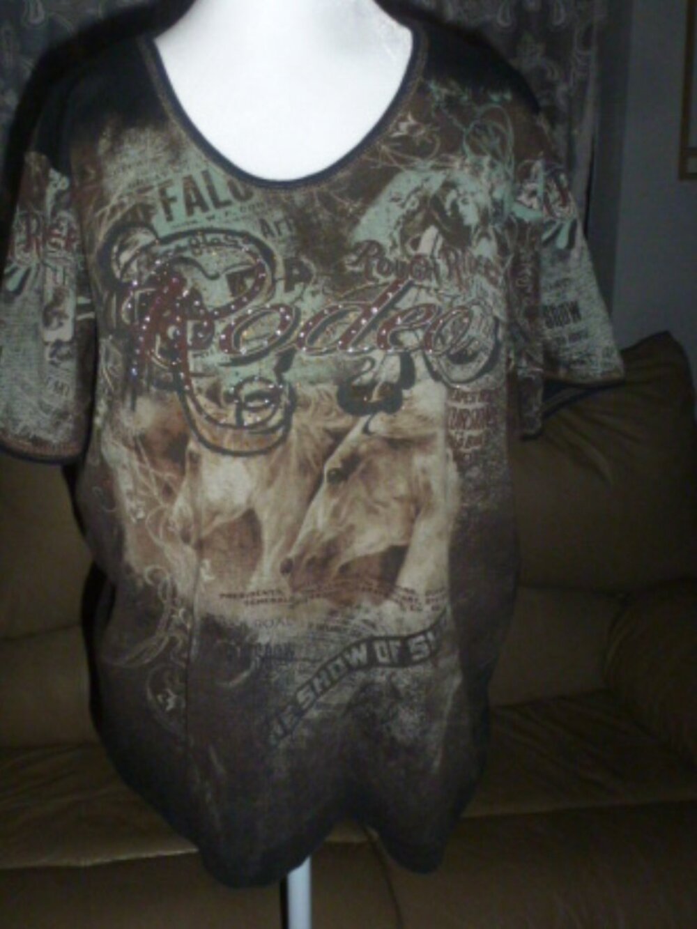 Cactus Bay Rodeo Graphic Top XL Y2K USA Horses Western Rhinestone Tee